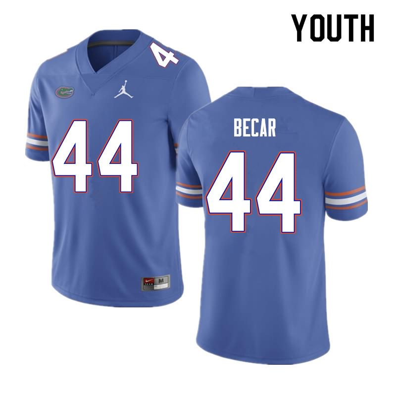 NCAA Florida Gators Brandon Becar Youth #44 Nike Blue Stitched Authentic College Football Jersey MTS2164MR